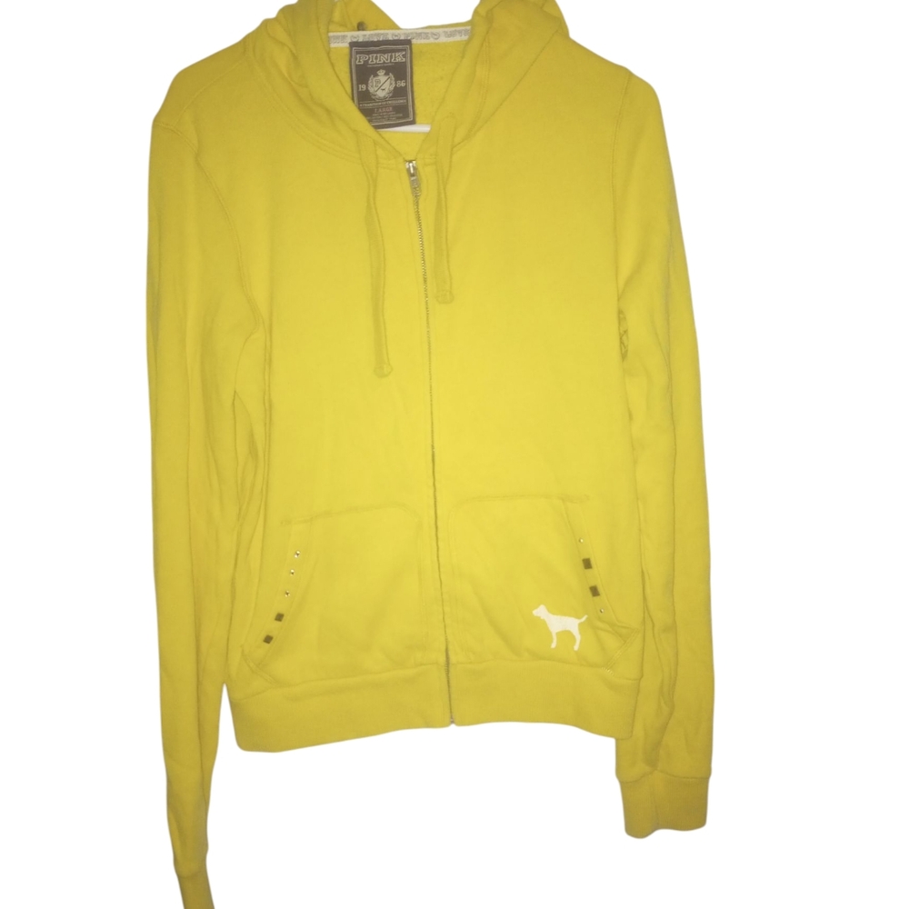Victoria Secret Yellow Zip-Up Hoodie Graphic Size Large - Picture 2 of 10